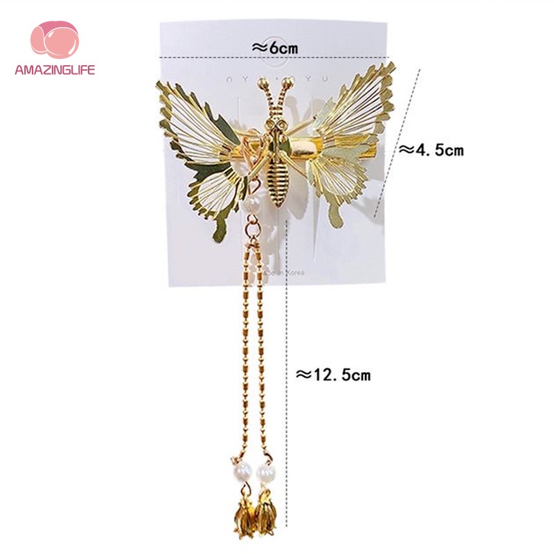 Kẹp Tóc Mỏ Vịt Bằng Hợp Kim Họa Tiết Bướm Vintage Thanh Lịch