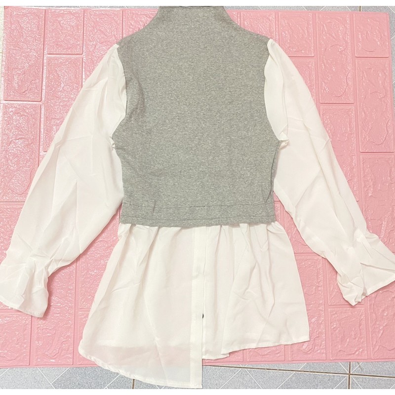 Áo sơ mi kiểu phối thun đẹp phom dài