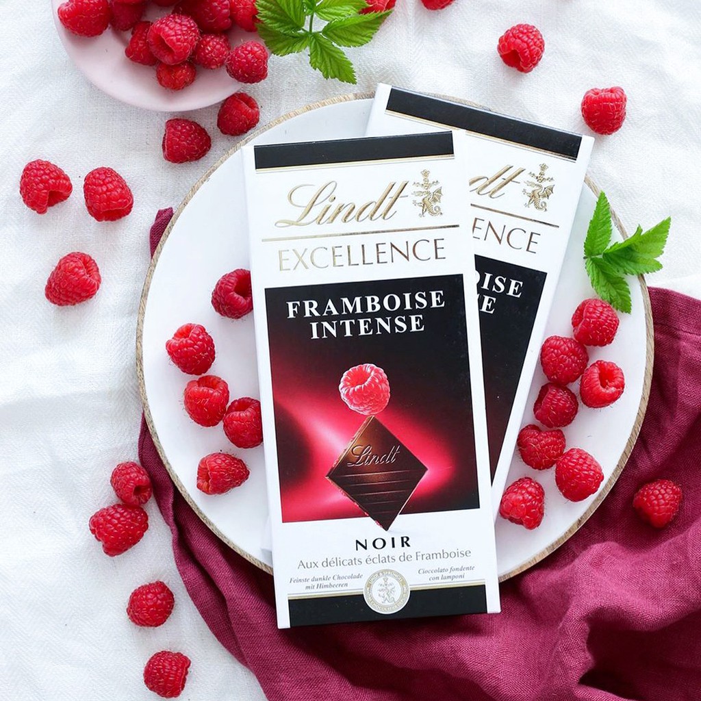 Socola đen nhân mâm xôi 100g - Chocolate Lindt Excellence Framboise Intense Noir (Sô cô la nhập khẩu Pháp)