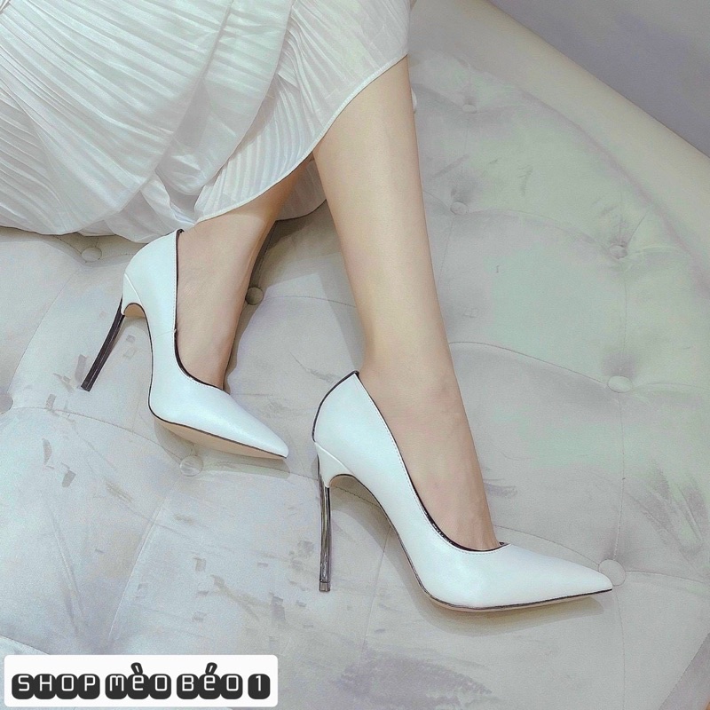 Giày cao gót casadi trắng mũi nhọn gót nhọn fullbox hàng quảng châu cao cấp