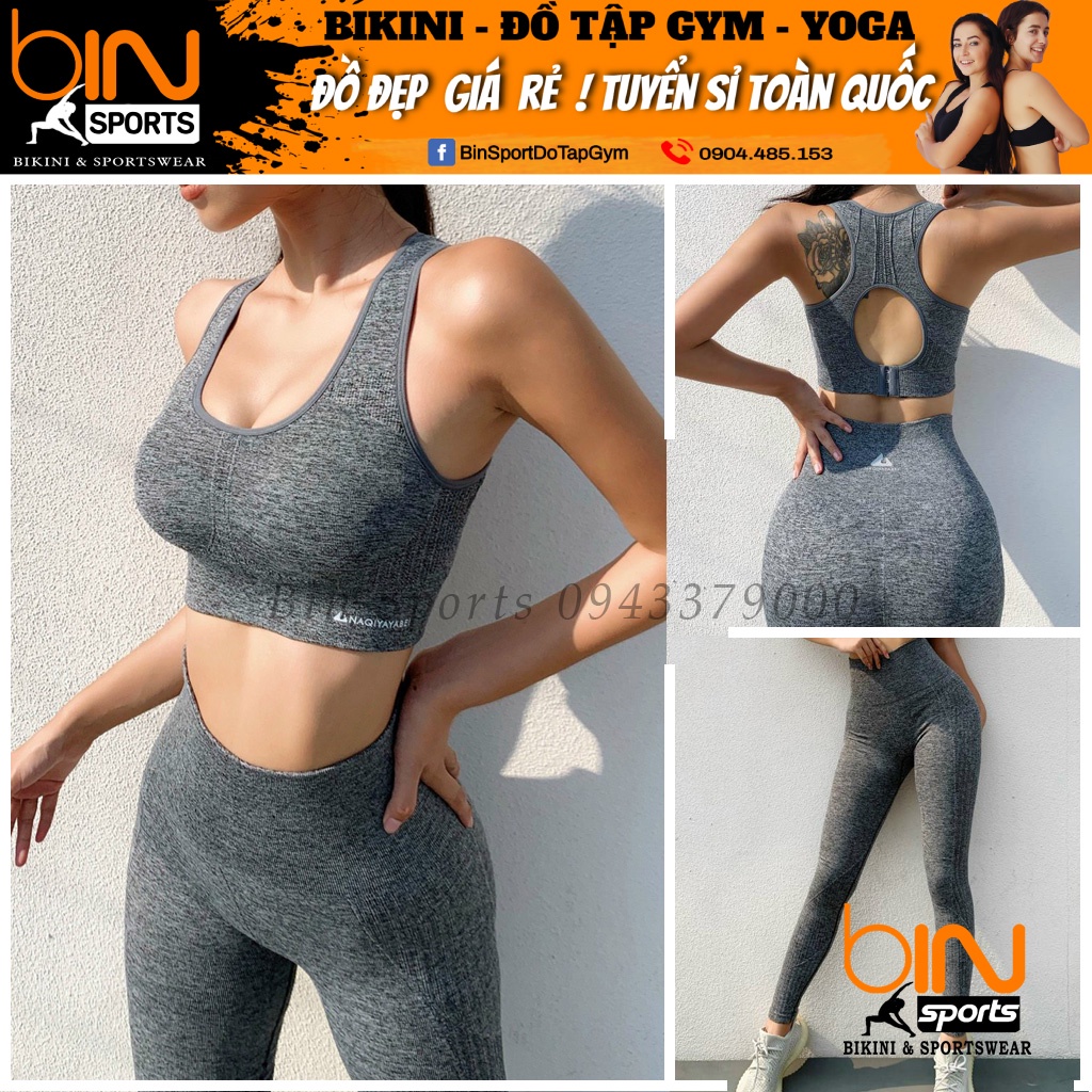 Bộ tập thể thao gym yoga nữ dệt kim naqi áo bra quần dài kèm mút cao cấp Bin Sports BD098