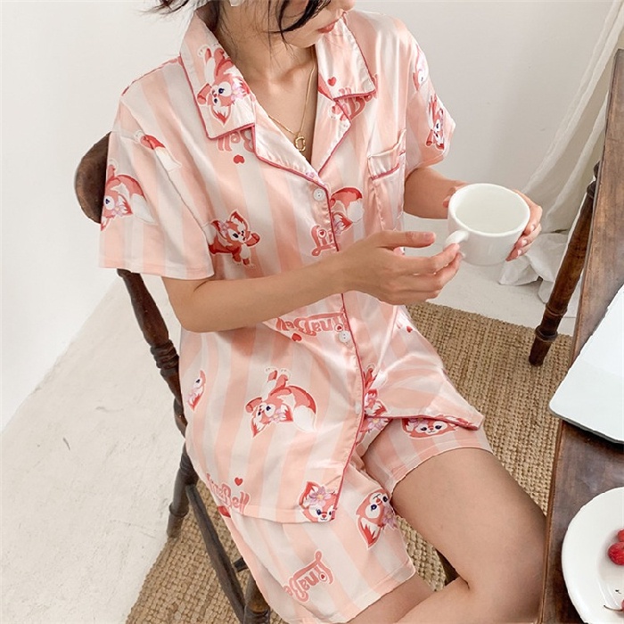 Bộ Đồ Ngủ Tay Ngắn Bằng Lụa Satin In Họa Tiết Da Báo Thời Trang Hàn Quốc Cho Nữ