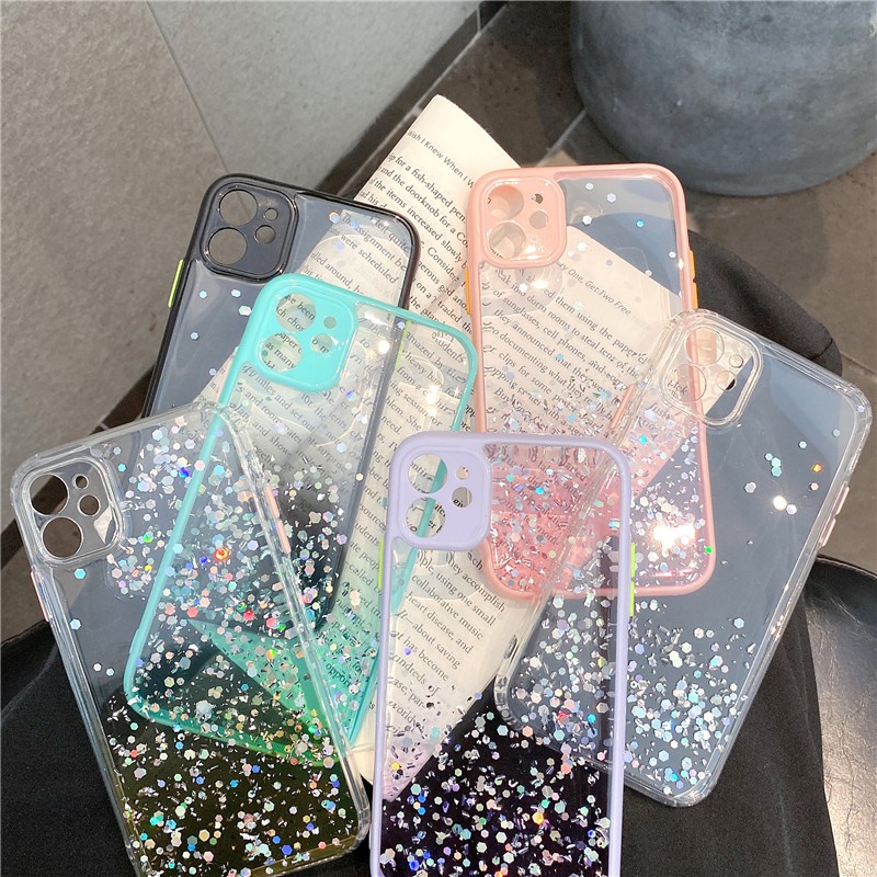 Ốp lưng iPhone 12 mini 11 Pro X XS XR Max 8 7 6 6S Plus SE 2020 Colorful Glitter Gold leaf Skin feel Hard Case Cover 124