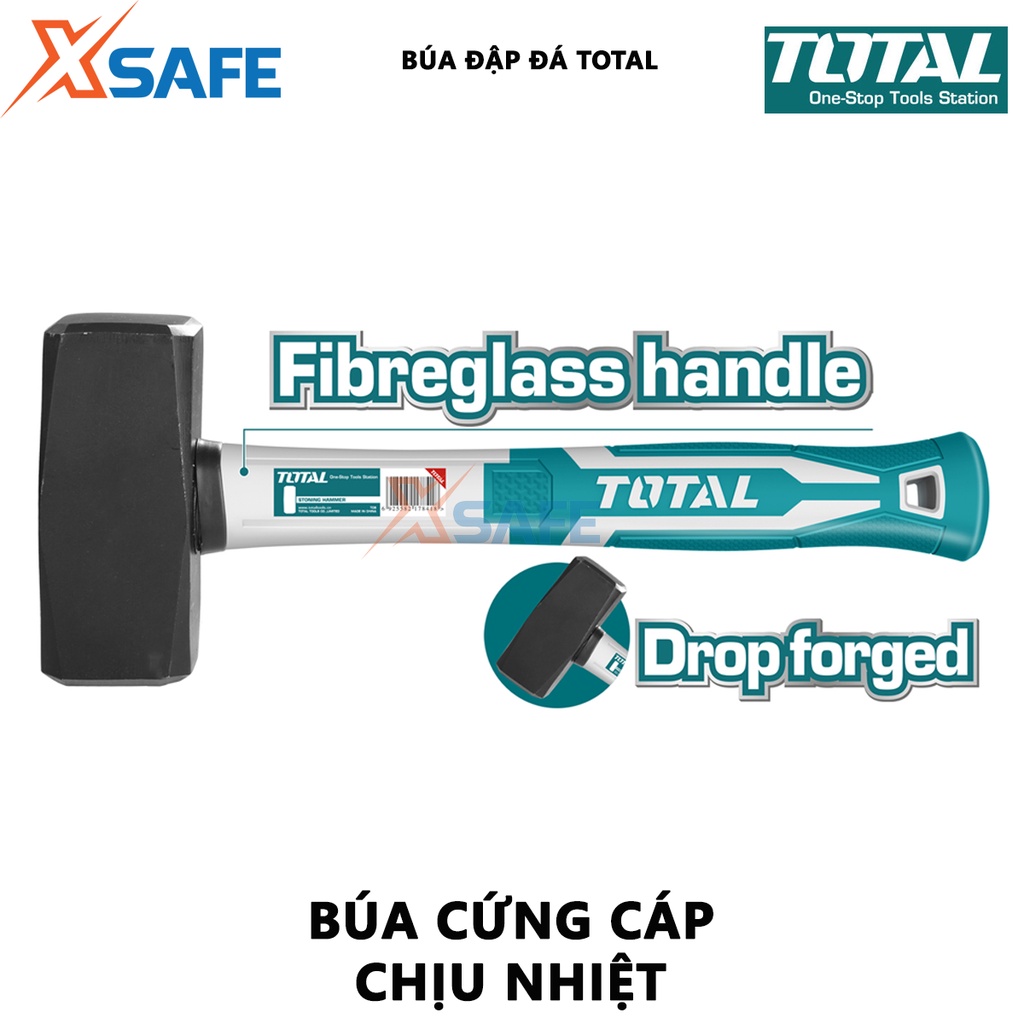 Búa tạ TOTAL Búa đập đá trọng lượng đầu búa 1000g dùng đập vỡ vật liệu to lớn, cứng rắn gạch đá - Chính hãng [XSAFE]