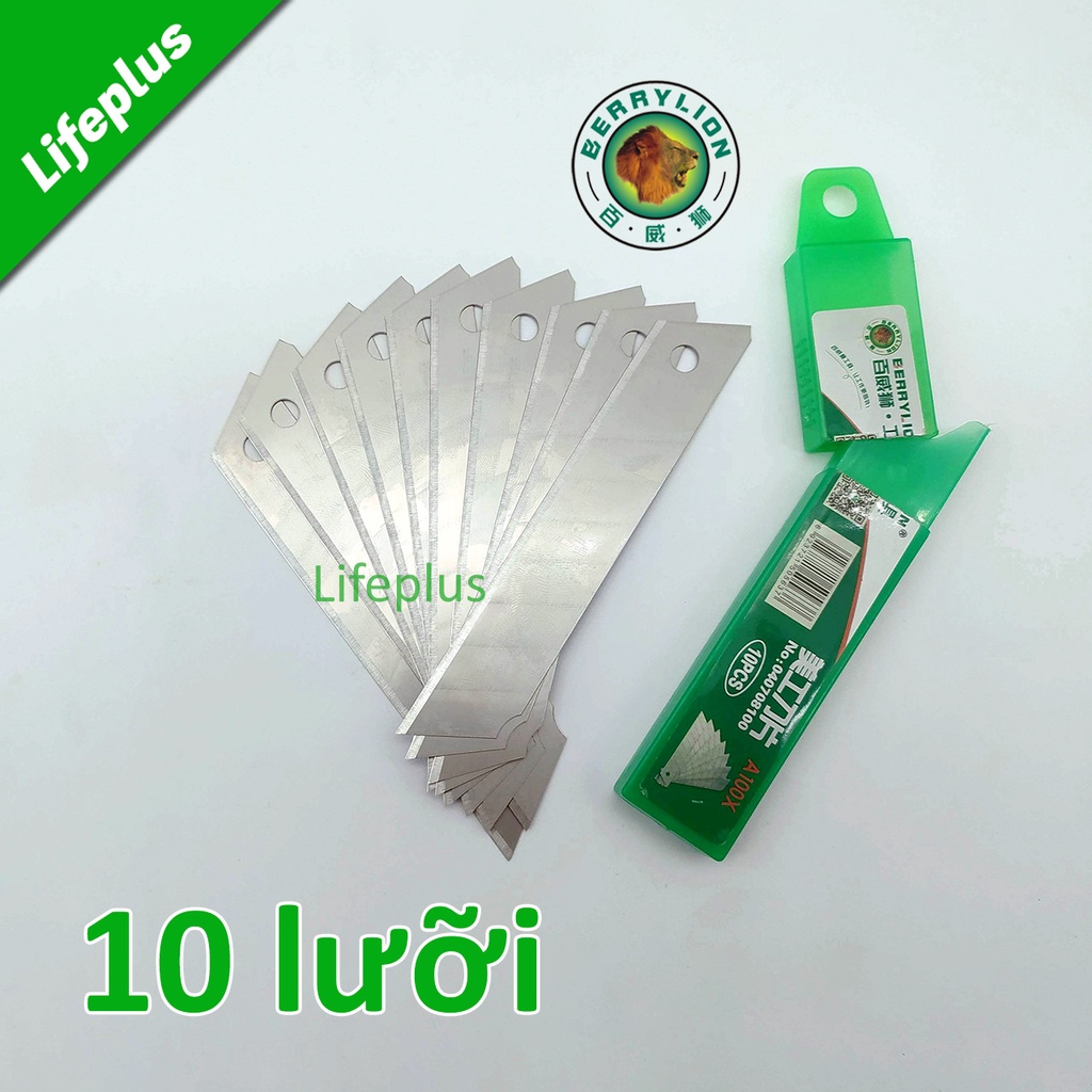 Hộp 10 lưỡi dao rọc giấy khổ lớn Berrylion A100X - 7 khía