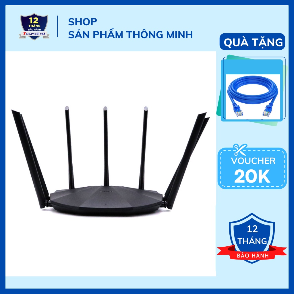 Bộ phát Wifi Router Tenda AC23 băng tần kép - Chuẩn AC2100 - 7 anten 6dbi - kết nối 128 thiết bị