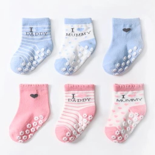 Vớ (tất) cotton cổ cao chống trượt MUMMY DADDY (Set 3 đôi) cho bé