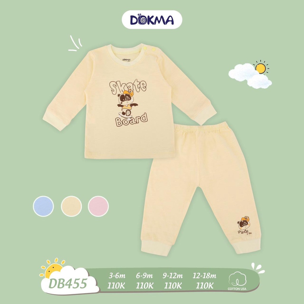 Bộ cài vai dài tay sơ sinh hiệu Dokma họa tiết dễ thương size 3 - 18M Tiệm Nhà Sóc