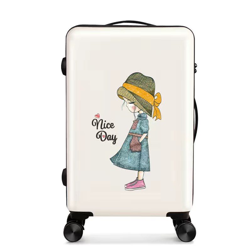 Vali Du Lịch Tay Kéo In Hình Thỏ Con Đáng Yêu Chất Liệu Nhựa PC+ABS Bền Đẹp Bánh Xe Đôi Mượt Mà Đủ Size 20-24-26 Inch