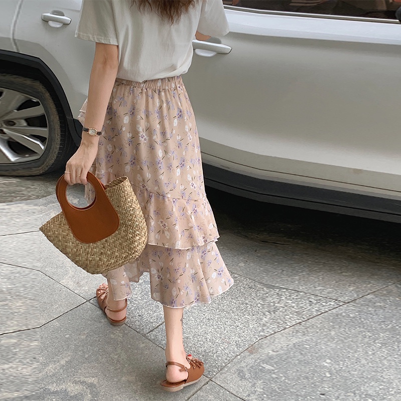 SUXI Chân Váy Midi Lưng Cao Hoạ Tiết Hoa Thời Trang Mùa Hè Cho Phái Nữ