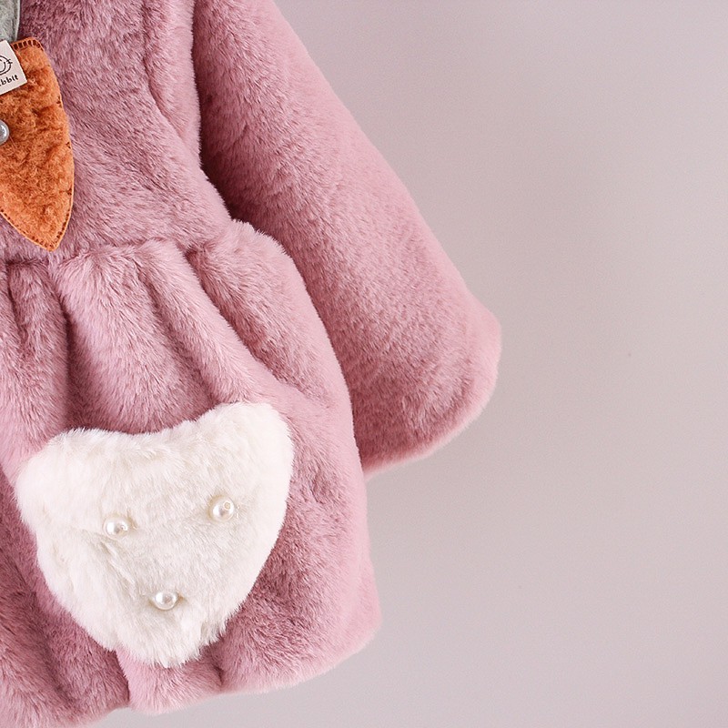 Áo khoác cotton có mũ thiết kế hình tai thỏ hoạt hình dễ thương cho bé gái 9 tháng-3 tuổi