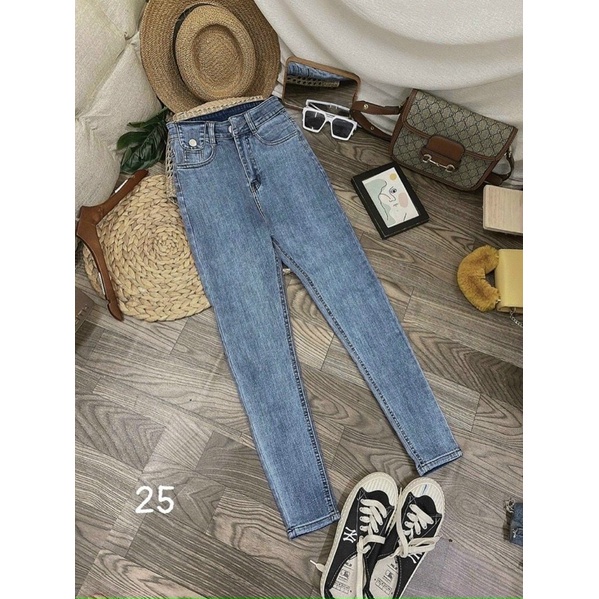 Quần Jean Nữ Lưng Cao Nắp Túi Co Giãn - Quần Bò Nữ Cạp Cao Dáng Ôm Nắp Túi Chất Jeans Đẹp Cao Cấp Senorita
