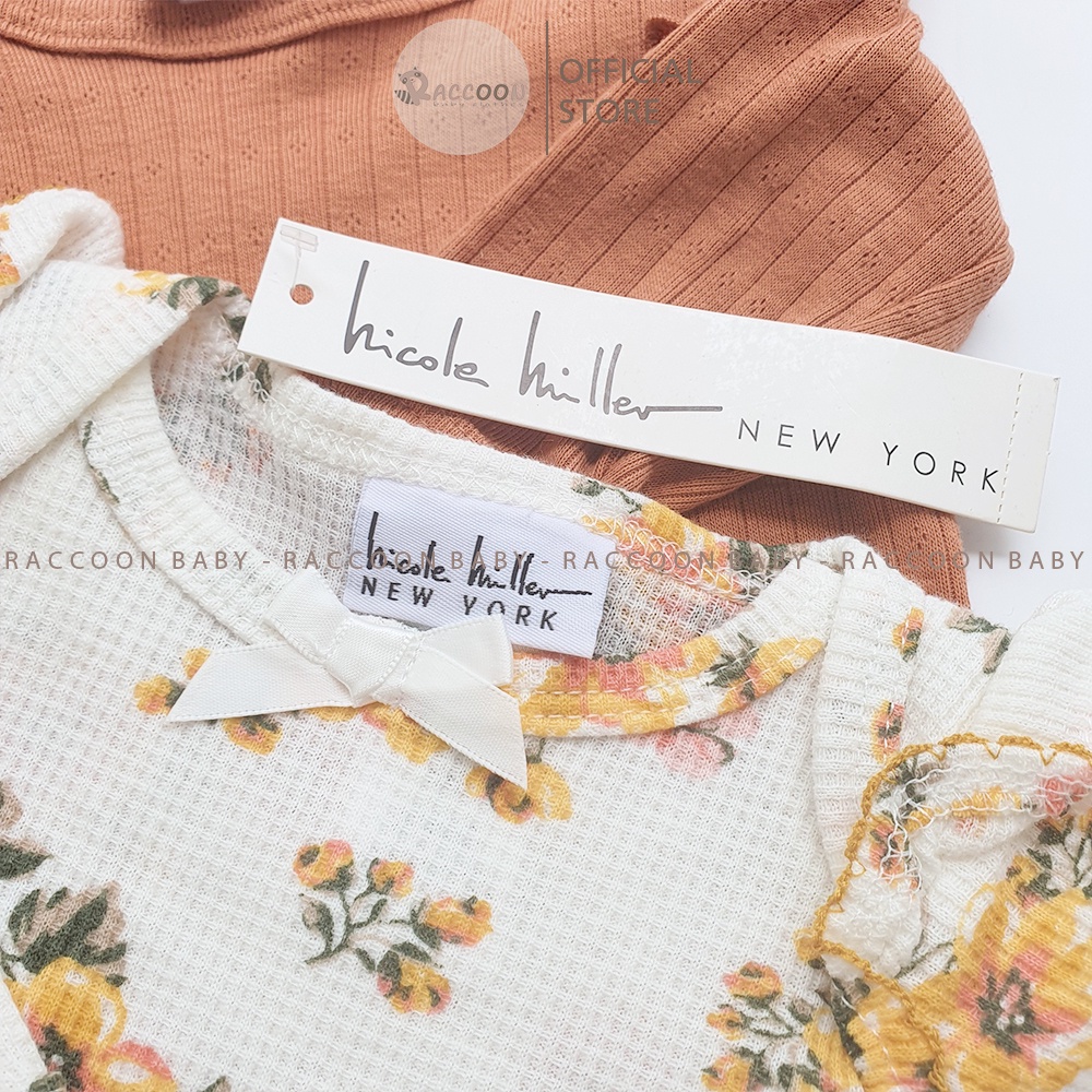 Bộ đồ liền thân tay dài trơn gân tổ ong thông hơi bodysuit body chip bé gái xuất Pháp Hicole Hiller