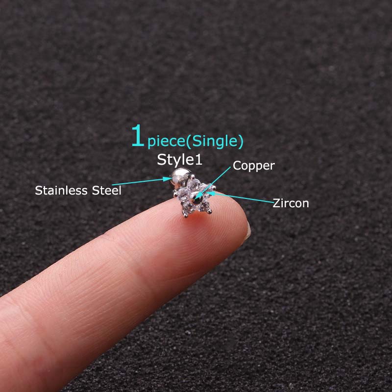 1 khuyên tai bằng thép không gỉ đính hạt thời trang sang trọng 16g 6mm