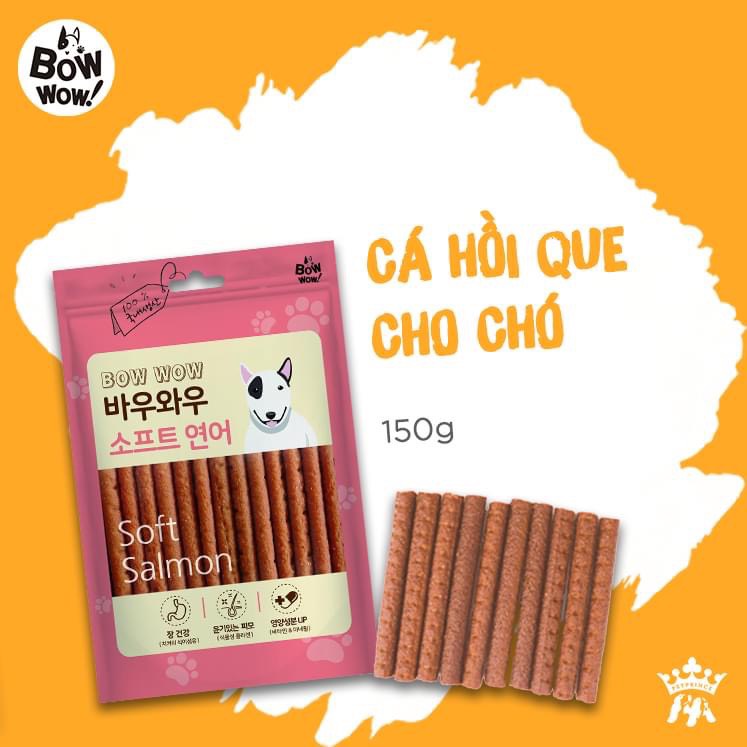 Snack cho chó cá hồi gà que Bow wow soft chicken salmon gói 50g 150g, thức ăn cho chó vặt huấn luyện cún Con Mèo Xiêm