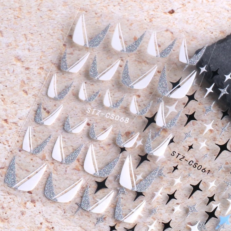 Youyo Nhãn Dán Móng Tay Hình Họa 3D Màu Trắng Xanh Lá / Xanh Lá / Đen Kiểu Pháp