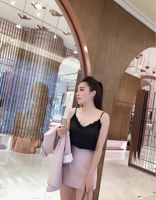 Áo 2 dây phi lụa phối ren siêu xinh