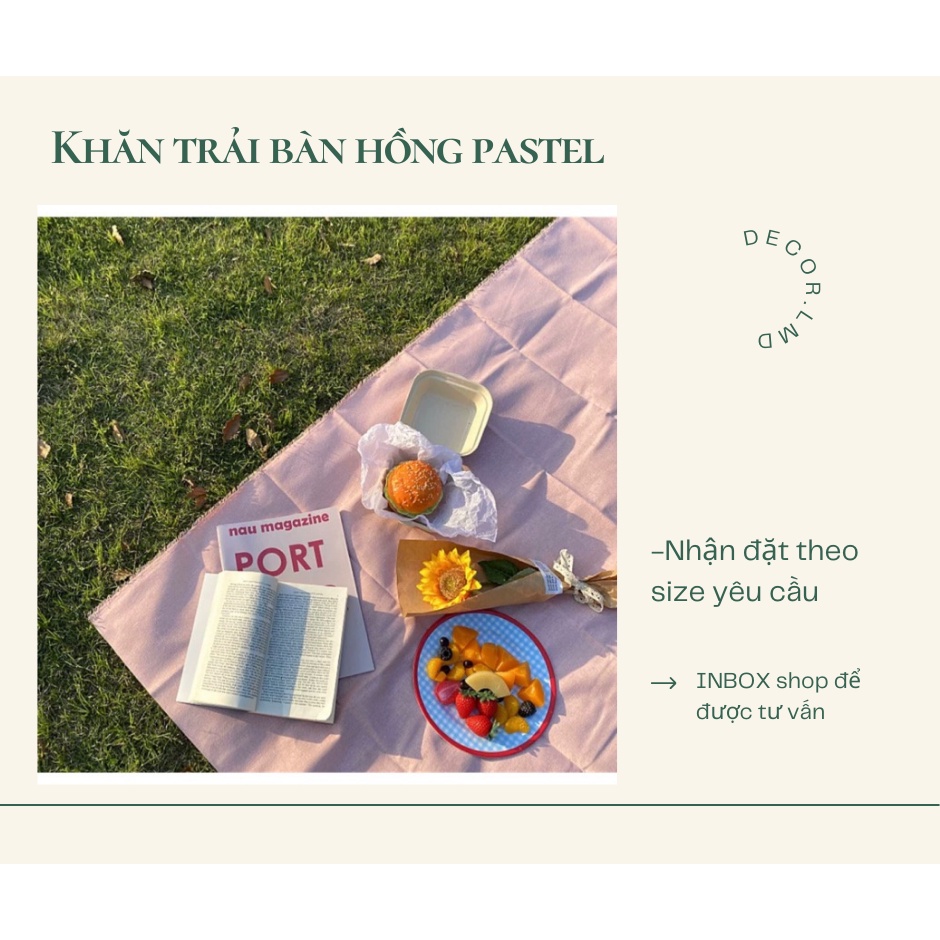 Khăn trải bàn màu hồng nhạt pastel Hàn Quốc vintage,Khăn dã ngoại picnic, Phông Nền Chụp Ảnh Trang Trí Bàn Học