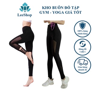 Quần dài đan dây phối lưới chân yoga - gym