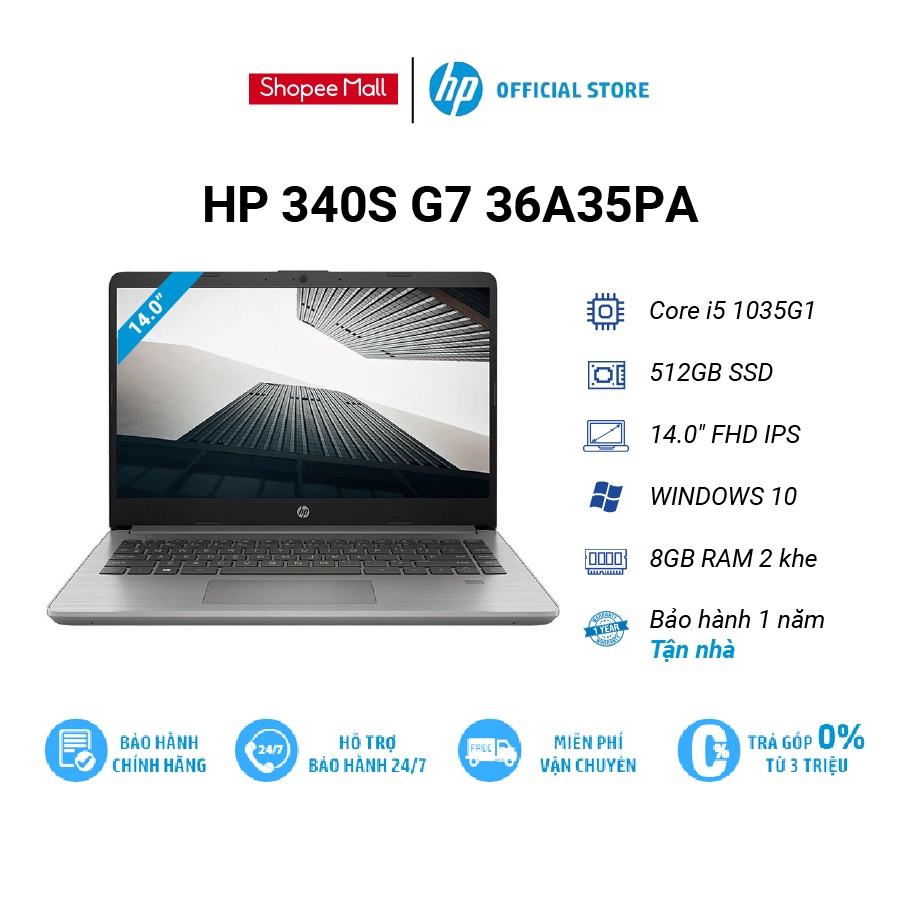 [Mã ELHP15 giảm 10% ] (NB) HP 340s G7 i5 1035G1/8GD4/512GSSD/14.0FHD/FP/WL/BT/3C41WHr/XÁM/W10SL