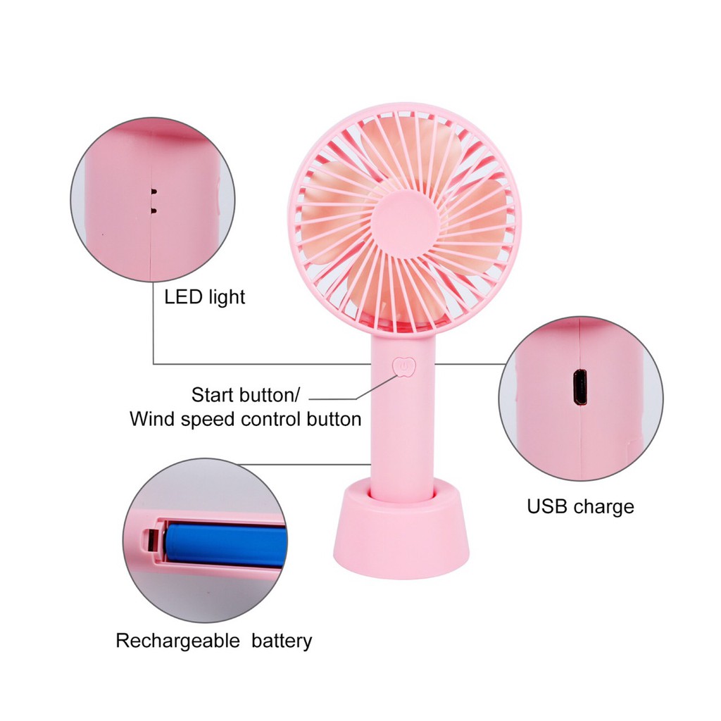 Quạt mini tích điện 4 cánh, pin sạc 1200mAh, có đế đứng - MÃ Q61
