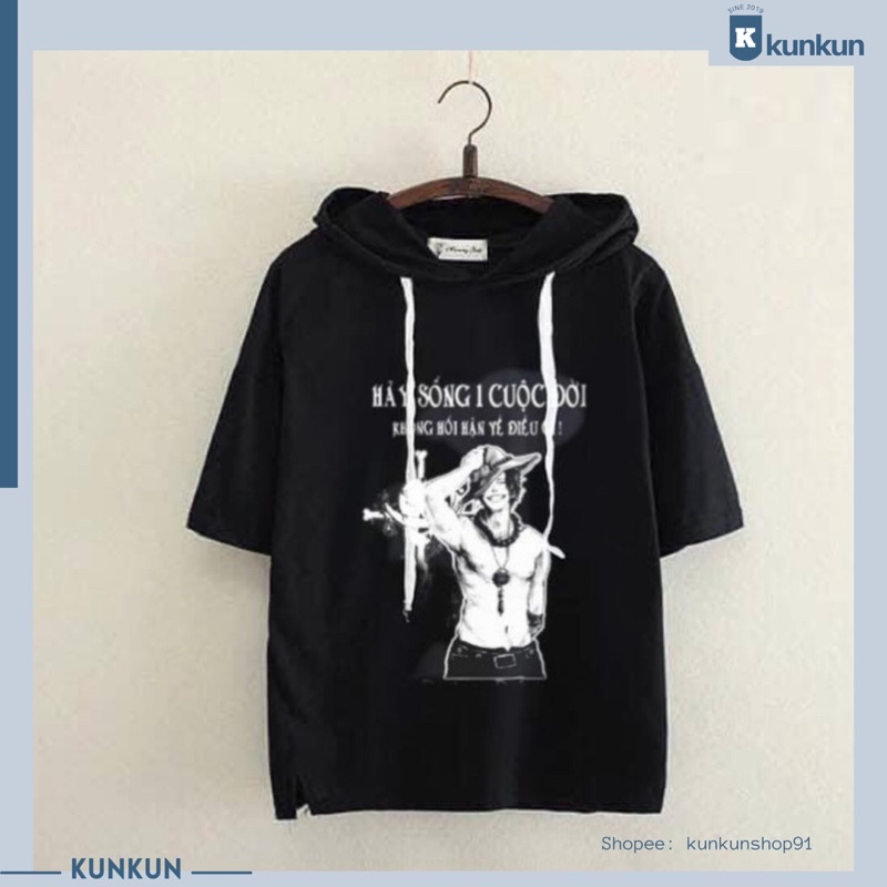 Áo Hoodie Tay Lửng ACE, One Piece Mũ Rơm Nam Nữ Đủ Size