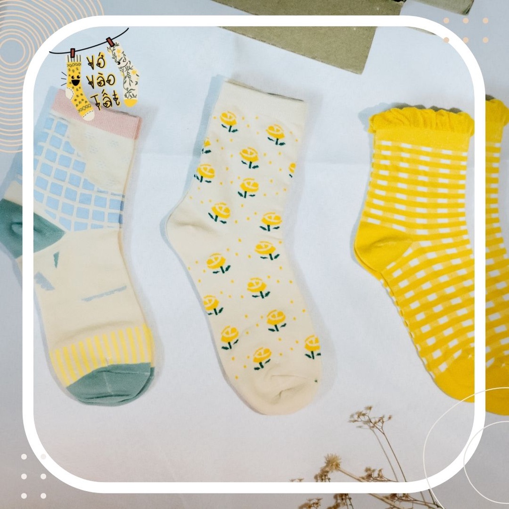 TẤT VỚ NỮ CỔ CAO HỌA TIẾT VÀNG XANH