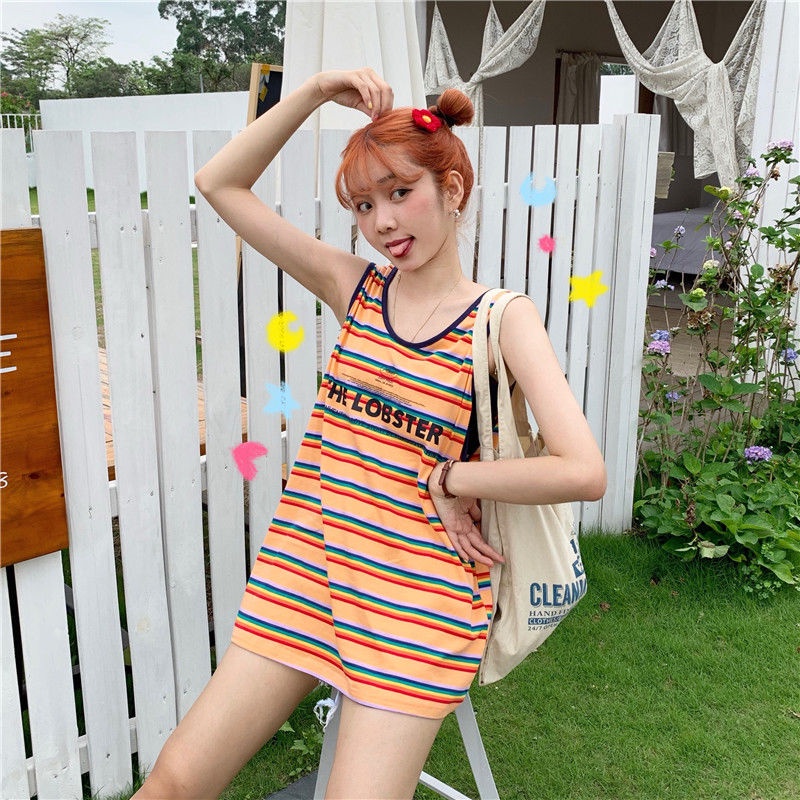 Áo Thun Nữ Không Tay Họa Tiết Sọc Ngang Thời Trang Dễ Phối Đồ