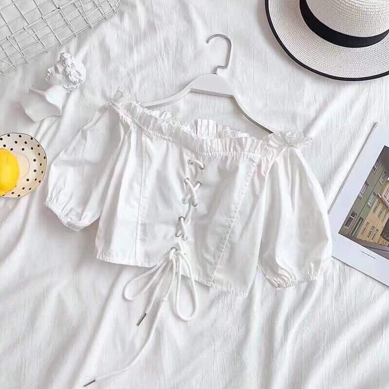 Áo croptop trễ xỏ chéo dây - dưới 48kg