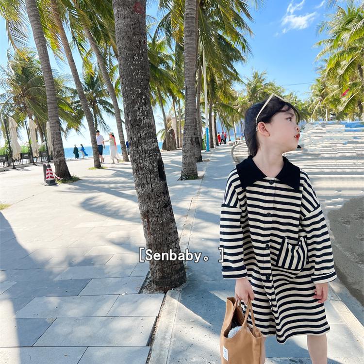 Đầm POLO Dáng Dài Họa Tiết Kẻ Sọc Phong Cách Phương Tây Thời Trang Xuân Thu 2022 Mới Cho Bé Gái