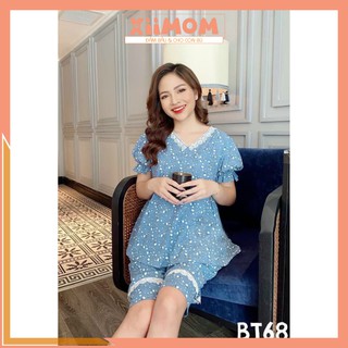 Bộ bầu mặc nhà - bộ sau sinh chất đũi hàn có khóa cho con tu ti họa tiết hoa nhí DB12 - Xiimom