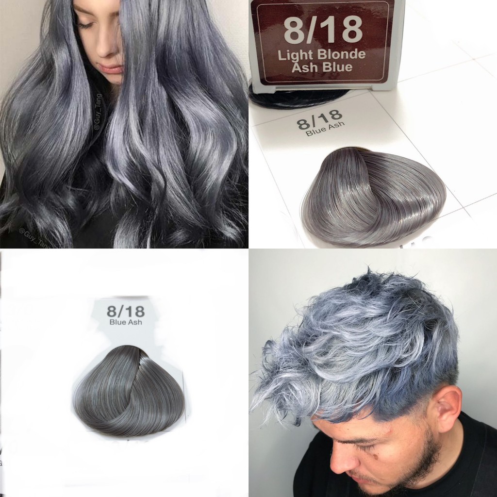 Thuốc nhuộm tóc màu xám khói xanh Light Blond Ash Blue 8/18