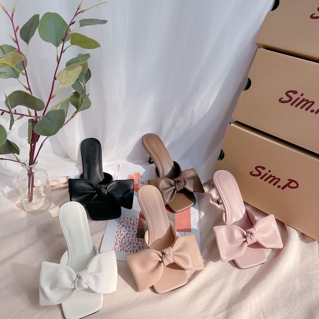 Guốc nữ SimP Cao gót nhọn 7cm nơ to xòe - ROVERY