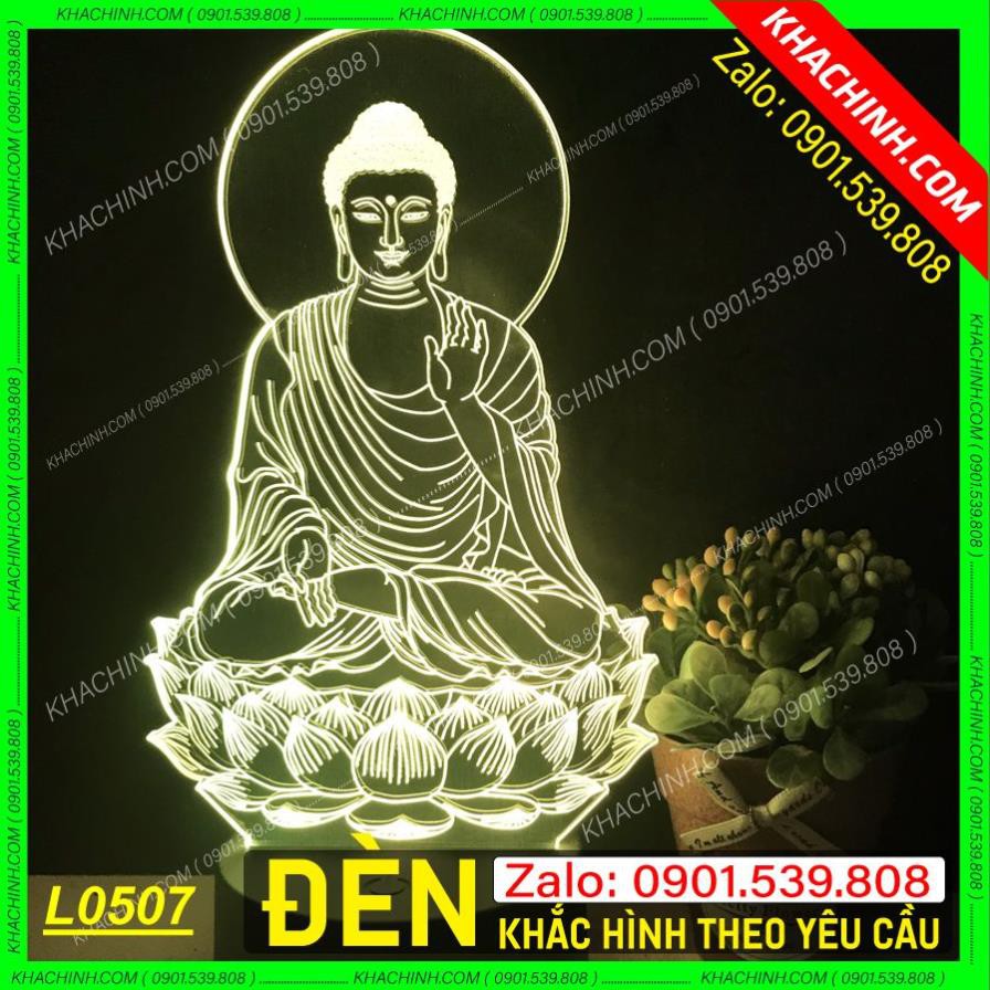 Đèn thờ hình Phật - đèn Phật Giáo để bàn thờ sáng đẹp khắc laser Mẫu L0507-B có Remote thay đổi 16 màu