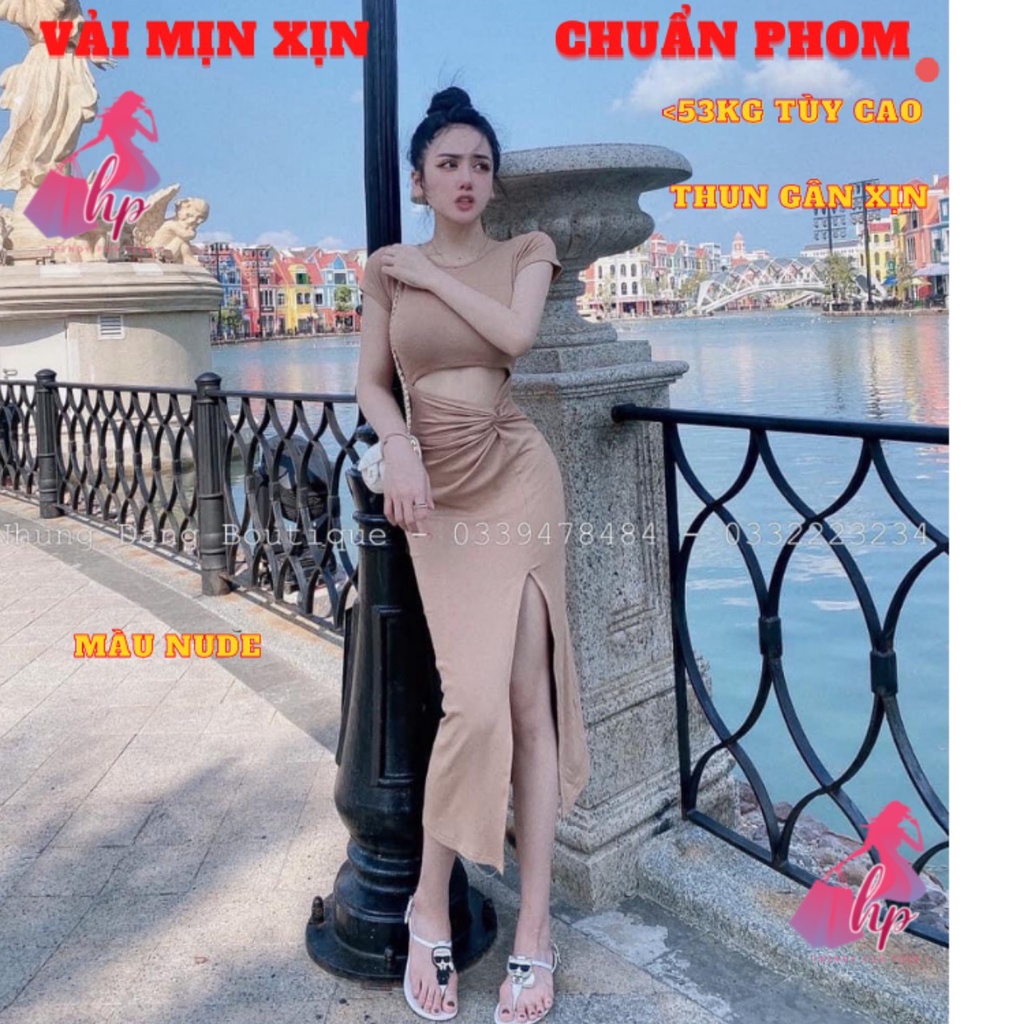 Váy đầm xẻ tà xoắn eo hở bụng khoe body nữ tay ngắn tôn dáng dự tiệc cực sang chảnh mã VD171 | BigBuy360 - bigbuy360.vn