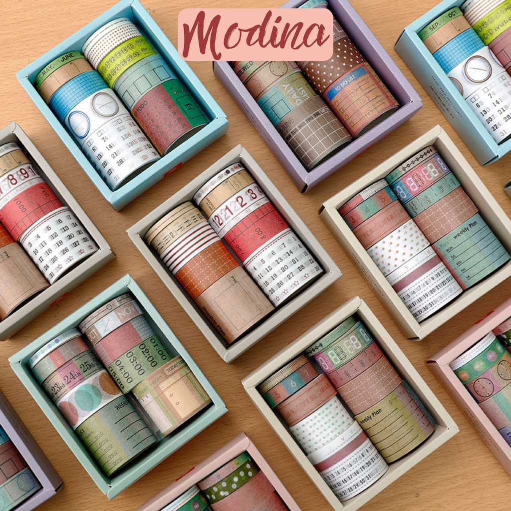 Set 10 cuộn washi tape cute ngày tháng, check list chuyên dùng cho sổ tay, bullet journal, sổ còng, sổ planner