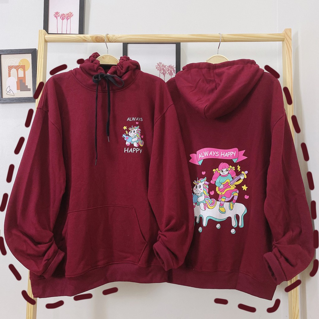 Áo Khoác Nỉ Nam Nữ - Áo Hoodie Lót Nỉ Bông YAYSHOP Dáng Rộng Unisex Hàn Quốc HAPPY ĐỎ