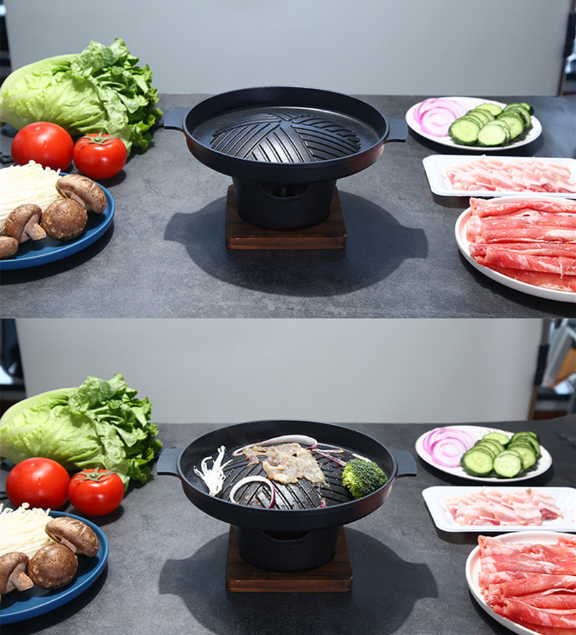Lò mini có giá bằng gỗ và chảo để nướng bbq tiện dụng bền bỉ
