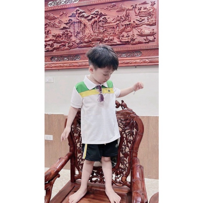 Đồ bộ mùa hè cho bé trai, Bộ quần áo có cổ phối màu thể thao cho bé size 10-30kg