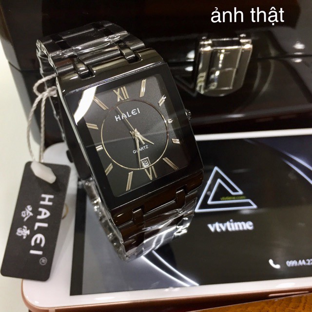 Đồng hồ đôi nam nữ Halei vuông full đen chống nước 5ATM chính hãng Shop