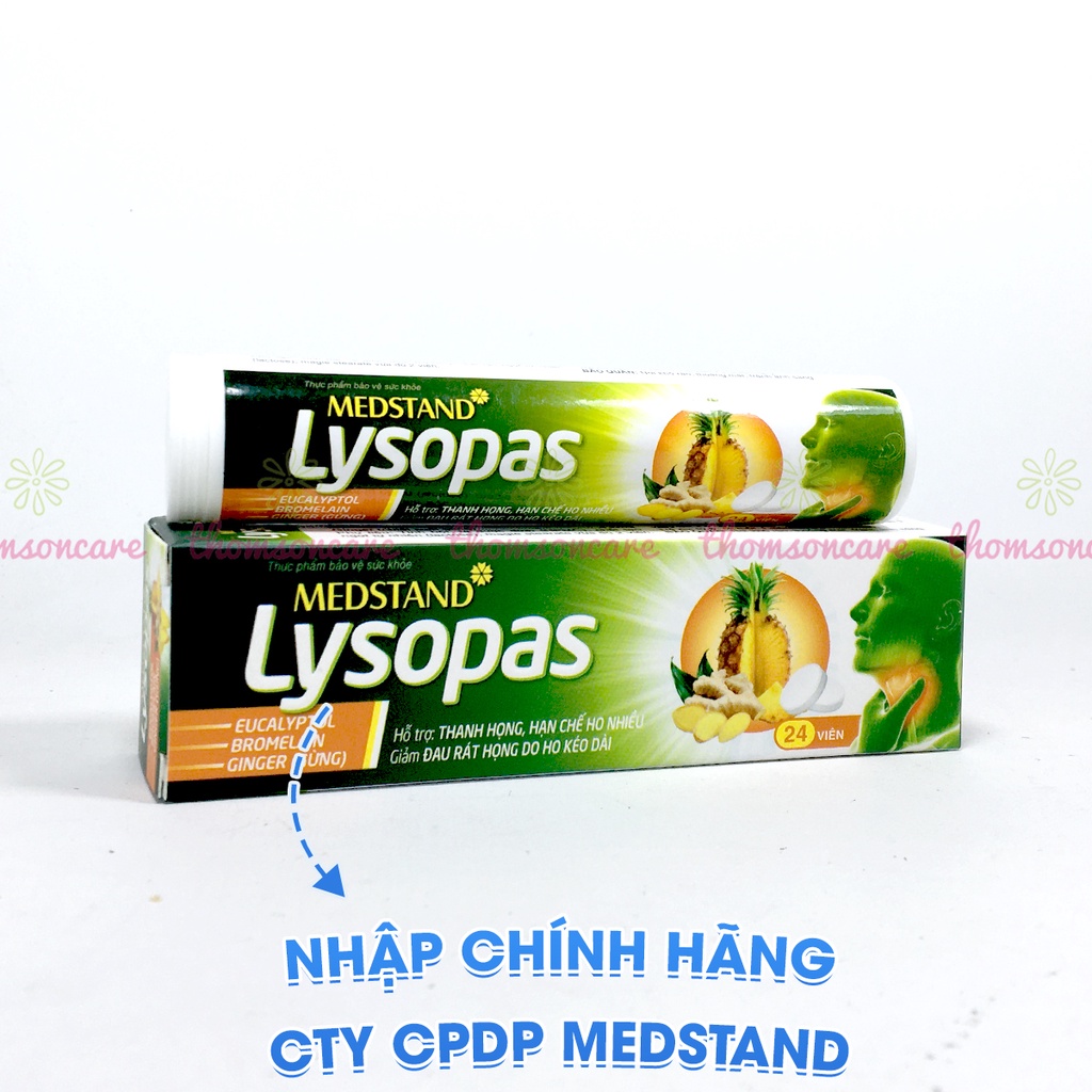 Viên ngậm thảo dược Lysopas - chiết xuất Bạc Hà, Gừng giảm ho, long đờm, thanh họng - Tuýp 24 viên