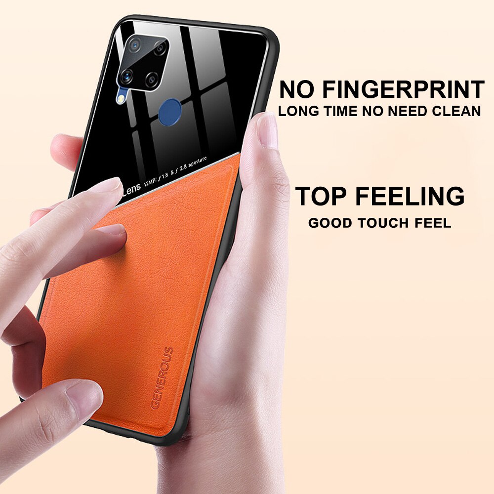 REALME Ốp Lưng Da Có Vòng Nhẫn Và Nam Châm Gắn Xe Ô Tô Cho Oppo Realme C12