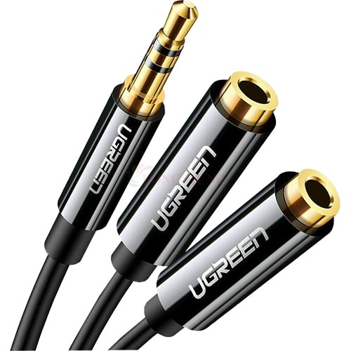 Cáp chuyển AV 3.5mm sang 2 đầu tai nghe Ugreen Audio Cable 25cm AV134 - Hàng chính hãng - Hoàn thiện bằng chất liệu PVC