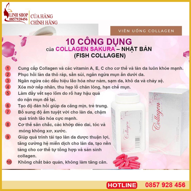 Collagen Sakura-Viên Uống Collagen Sakura Của Nhật 60.000mg - Viên Uống Làm Đẹp Da, Chống Lão Hoá, hộp 120v