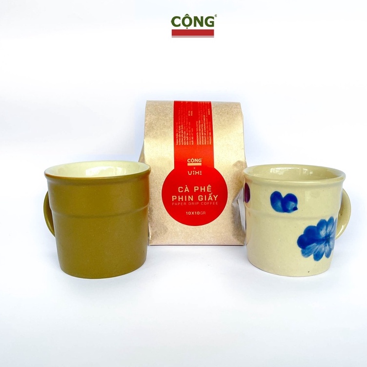 Cà phê Phin Giấy và Cốc sứ 160ml Cộng Cà Phê x ViXi _ Bộ đôi tiết kiệm