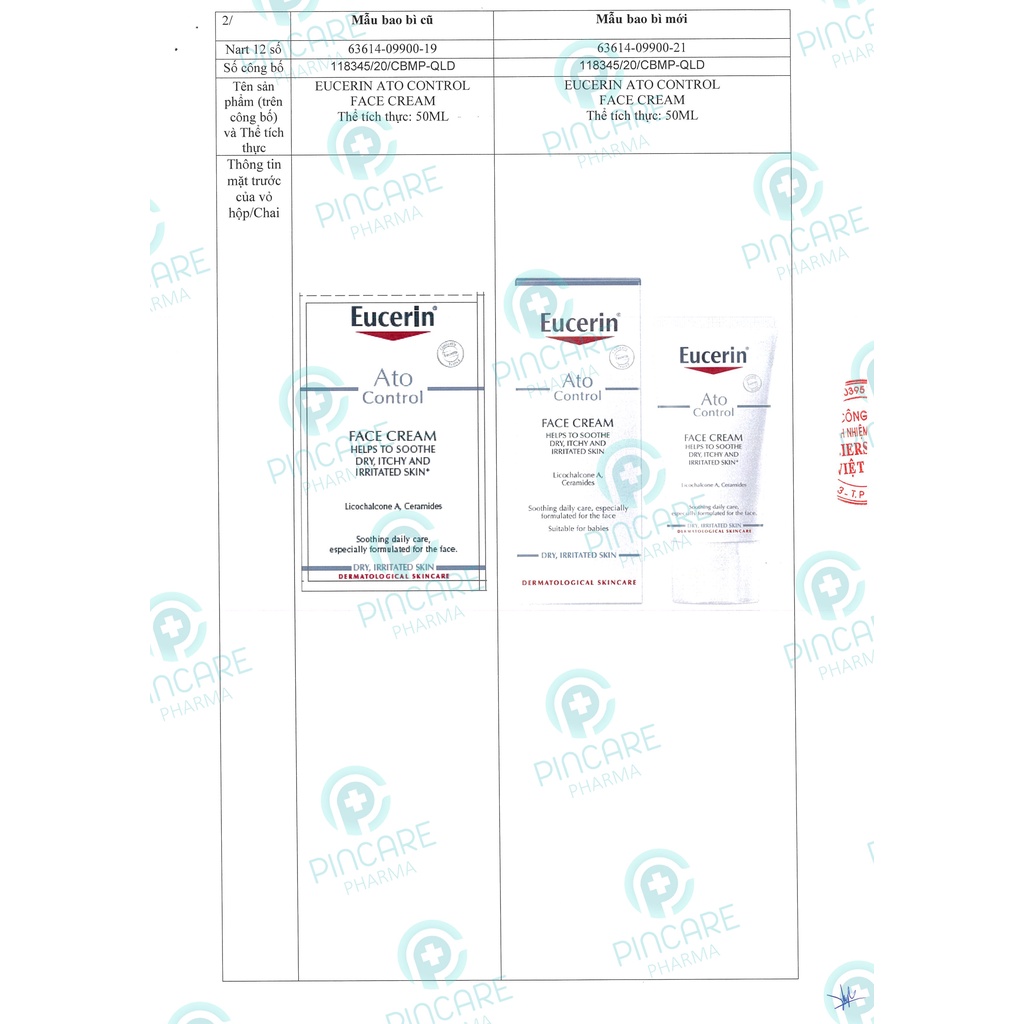 Kem dưỡng da mặt Eucerin Ato Control Face Cream 50ml cho da viêm, da dị ứng - Hành chính hãng - Nhà thuốc PinCare