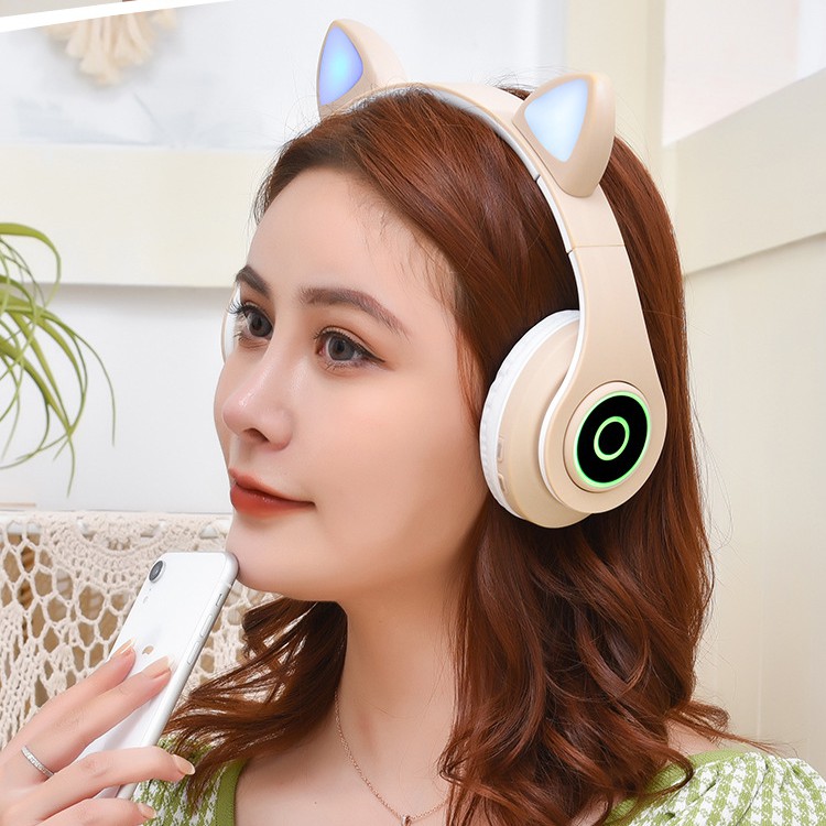 Tai nghe chụp tai Bluetooth B39 Phiên bản tai mèo siêu cute - Tích hợp đèn LED rực rỡ