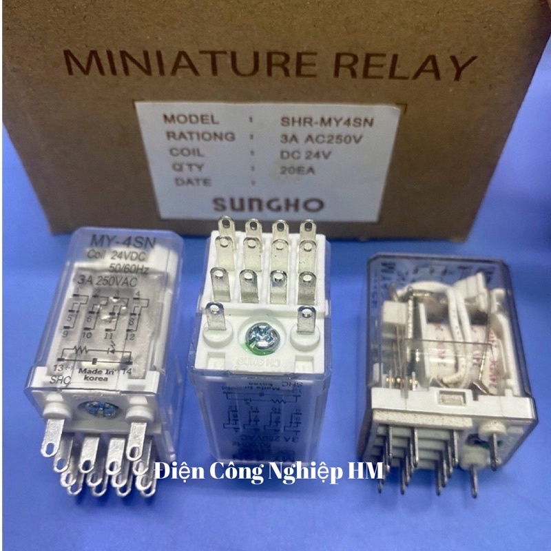 Relay Rơ Le trung gian SUNGHO MY-4SN 14 chân dẹt nhỏ, có đèn - CHÍNH HÃNG