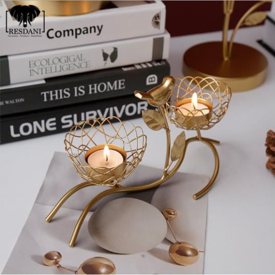Decor Trang Trí Kệ Đựng Nến Mạ Vàng Luxury Hudo