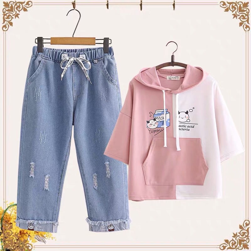 Áo Hoodie Ngắn Tay Thời Trang Mùa Hè Dễ Thương Dành Cho Bé Gái 12 Tuổi 13-15 Tuổi